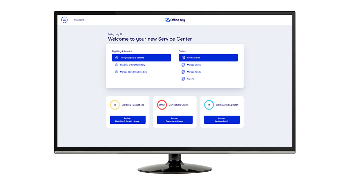 screenshot of Service Center